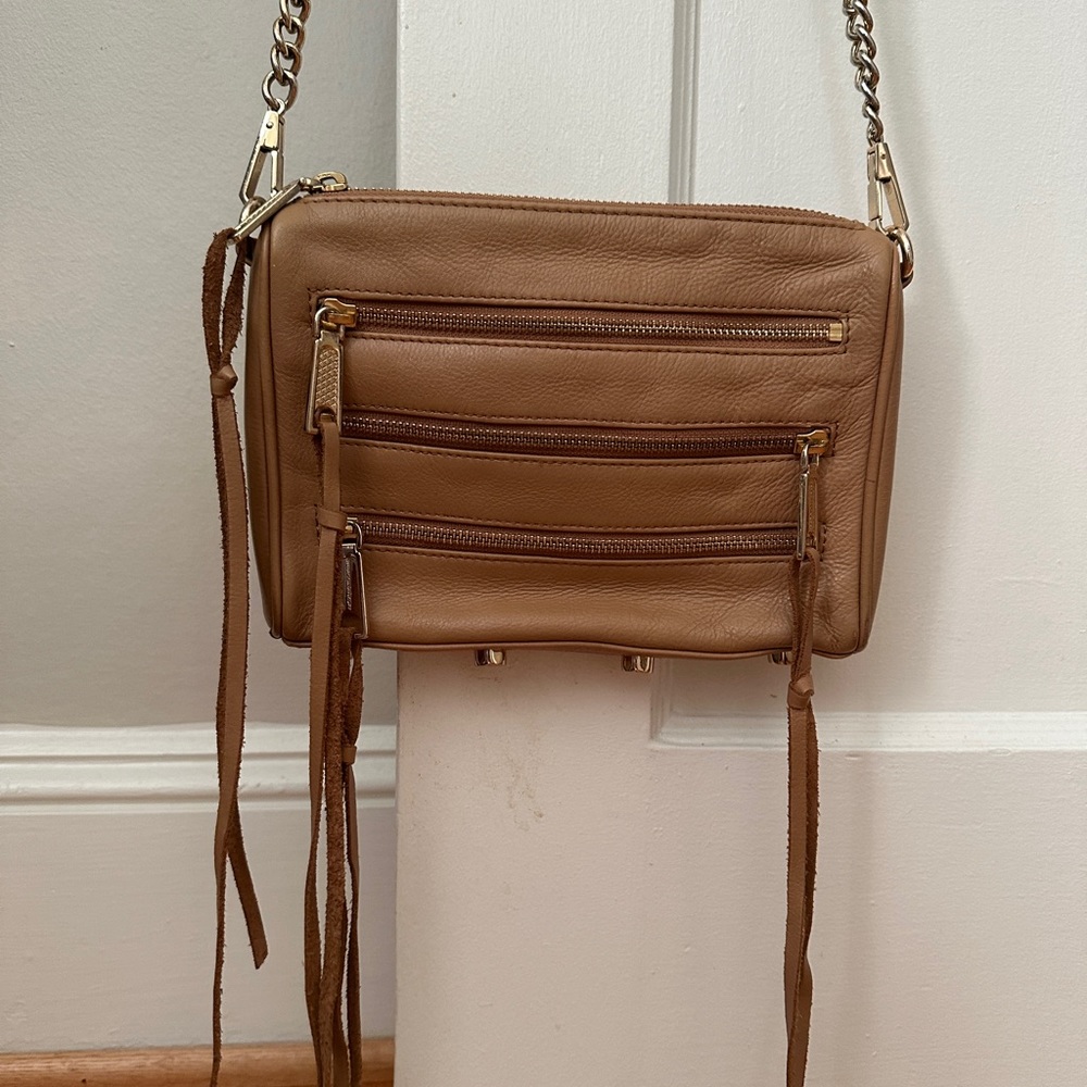 Rebecca Minkoff Tan 5 Zip Rocker Leather Crossbody in Soft Tan